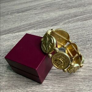 Gold-Tone Coin Link Stretch Bracelet - Women Accessories